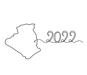 Map of France, Algeria with 2022 as line drawing on white background