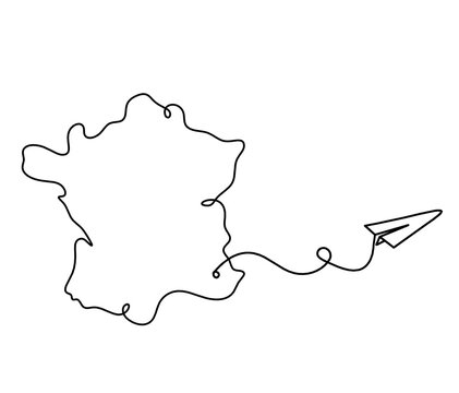 Map Of France, Algeria With Paper Plane Light Bulb As Line Drawing On White Background