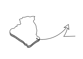 Map of France, Algeria with direction as line drawing on white background