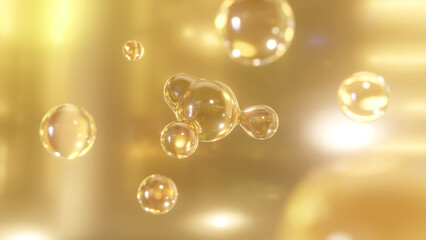 A nourishing serum is formed through merging bubbles. The elements of a macro shot combine to create a serum. 3D rendering Metaball. Metaball graphics with morphing liquid blobs. - obrazy, fototapety, plakaty