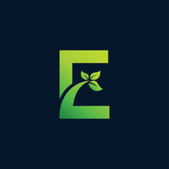 grass and leaf logo, letter E logo with leaf and grass concept