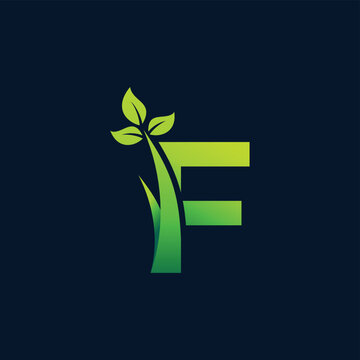grass and leaf letter f logo, f letter leaf with grass
