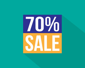 70% off. Blue and orange banner for discounts and promotion. Design for web and online sales.