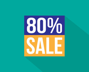 Naklejka premium 80% off. Blue and orange banner for discounts and promotion. Design for web and online sales.