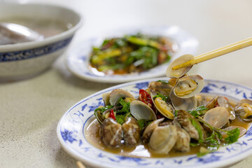 Asian fry clam dish in restaurant