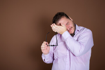 Funny fat man and different emotions.	