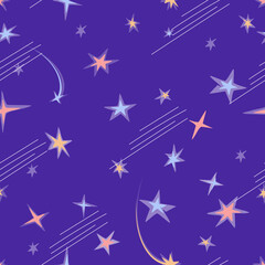Stars and comets seamless pattern vector illustration