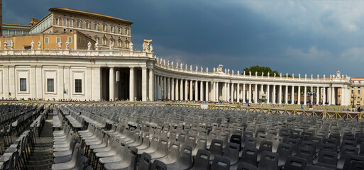 Italy. Square and view of the colonnade in front of St. Peter's Basilica in the Vatican