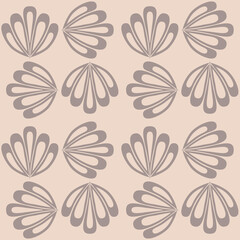Gray beige monochrome clam shell on dark background seamless pattern nautical
