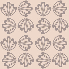 Gray beige monochrome clam shell on dark background seamless pattern nautical