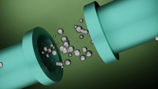 Balls move in 3d tubes. Design. 3D animation with pipes and moving balls. Bubbles or balls move through technical pipes