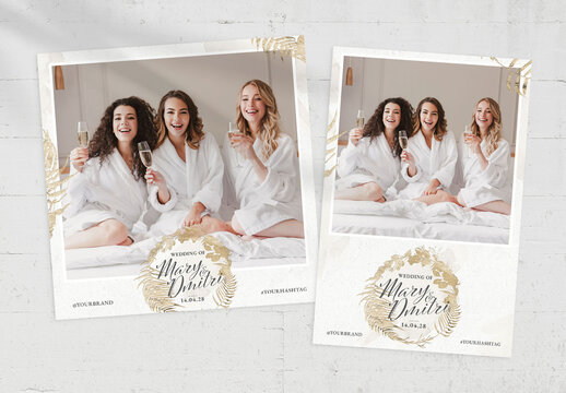 Elegant Gold Foil Leaf Wedding Photo Card Layout