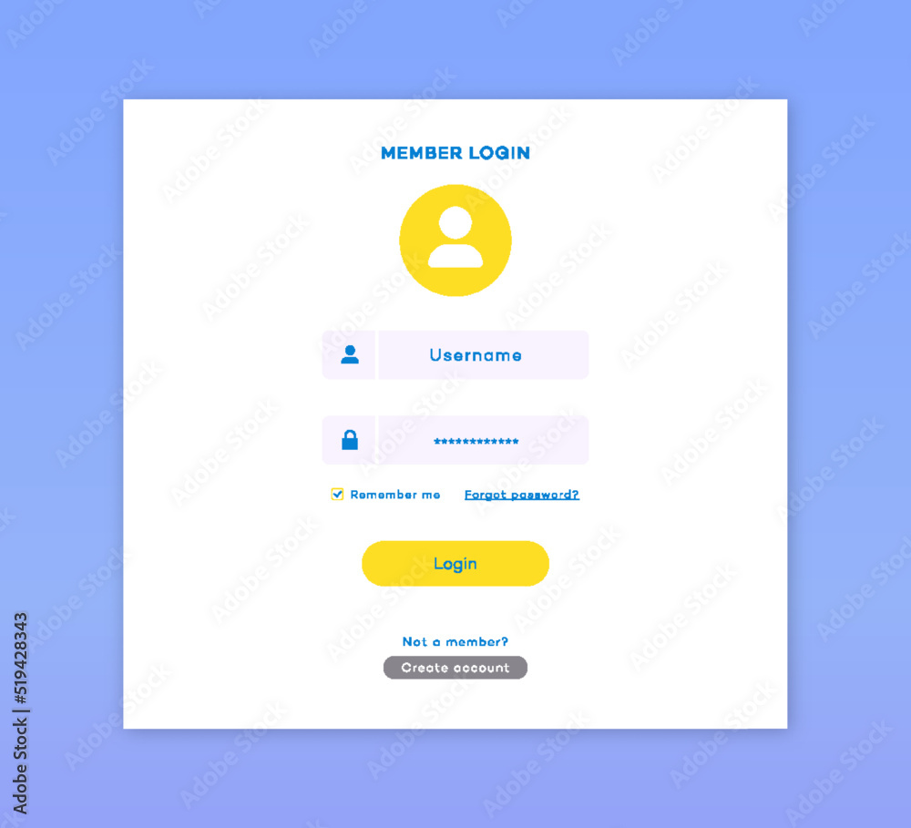 Wall mural login form page template flat style for app development, smartphone mockups, website ui elements, on