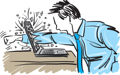 frustrated business man broking laptop computer vector illustration