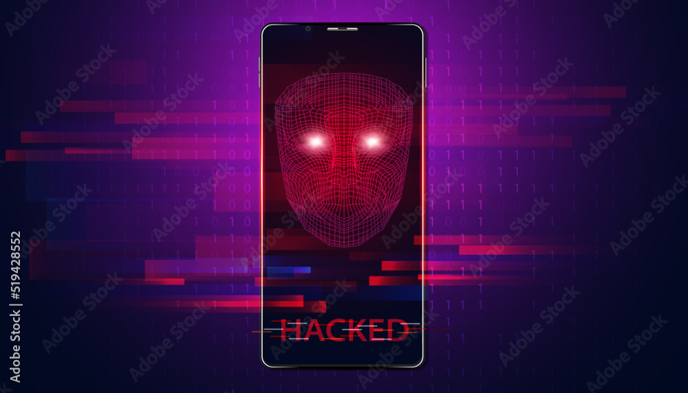 Poster abstract hacked concept phone interface screen red system ai warning that the system has been hacked