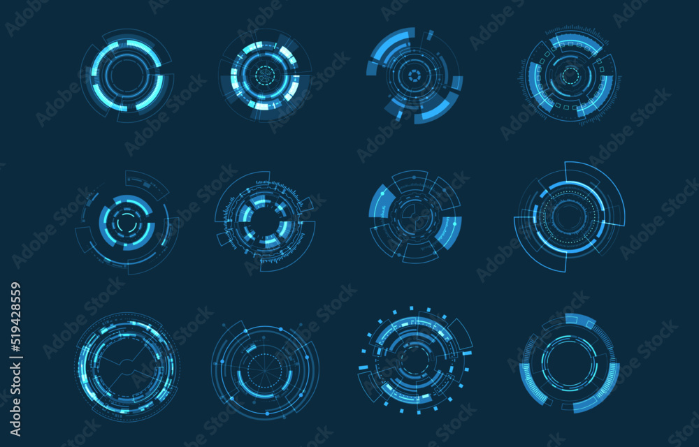 Fototapete Abstract Technology Circle Set Use For Interface Graphic Design Elements Motion Modern Technological Retouching Video Motion.Editable Stroke