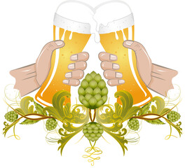 zwei gefüllte Biergläser Zum Anstoßen Prost