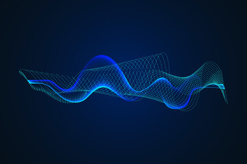 Sound wave illustration on a dark background. Abstract blue digital equalizer indicators. Voice graph meter or audio electronic tracks.Vector horizontal sonic vibration spectrum.