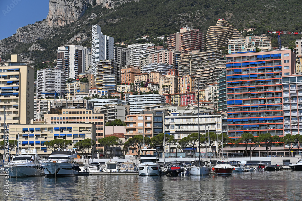 Poster port with yacht and sailboats in monaco