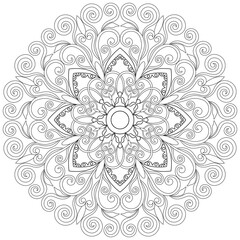 Colouring page, hand drawn, vector. Mandala 57, ethnic, swirl pattern, object isolated on white background.