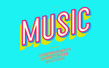 Vector music font colorful style for banner, infographics, motion graphic, party poster, book, music, t shirt, flyer, decoration, printing, industrial. Cool typeface. Trendy alphabet. 10 eps