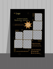 New A4 black beauty salon flyer template design.