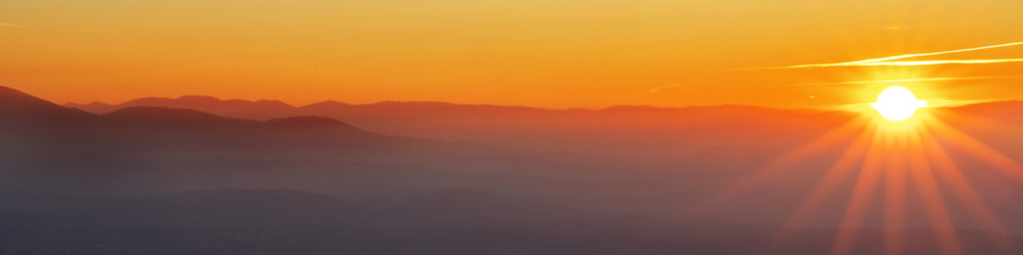 Universal Linkedin banner with mountain landscape at sunset