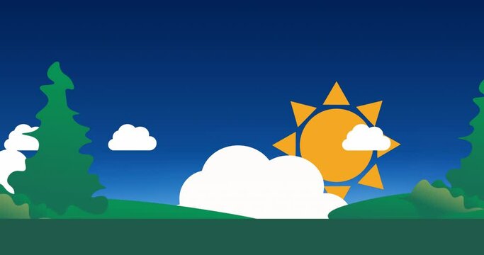 Animation of sun, clouds and landscape