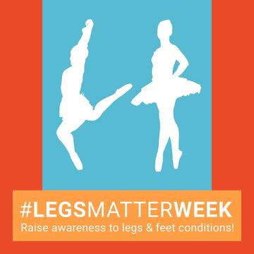 Composition of legs matter week text with ballet dancer silhouettes on blue background