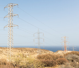 Power transmission towers and cables