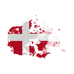 Sublimation background country map- form on white background. Artistic shape in colors of national flag. Denmark