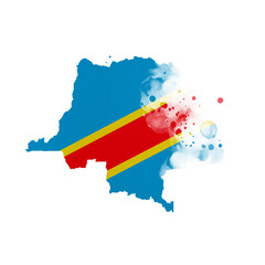 Obraz premium Sublimation background country map- form on white background. Artistic shape in colors of national flag. Democratic Republic of the Congo