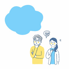 困った表情の男女とふきだし