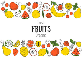 Fruits collection. Hand drawn vector illustration. Minimalist design. Scandinavian style illustration. Healthy organic food sketch.