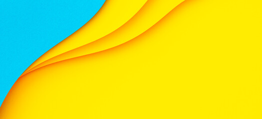 Abstract creative colored paper geometry composition banner background in bright yellow and light...