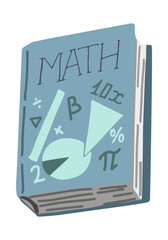 School book doodle, math textbook for education. Cartoon style clip art. Vector illustration isolated on white background.