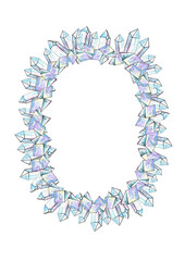 Watercolor gem stones round frame. Hand painted card design with multicolor crystals isolated on white background