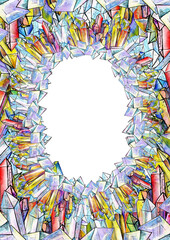Fototapeta premium Watercolor gem stones square frame. Hand painted card design with multicolor crystals isolated on white background.