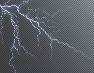 Light blue isolated vector lightning png. Magic light abstract lines. Realistic natural lightning effects.