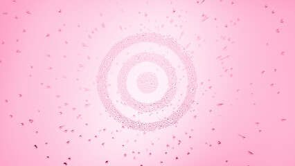 Sign target printed on the wet glass is blowing off on pink background | skin care concept