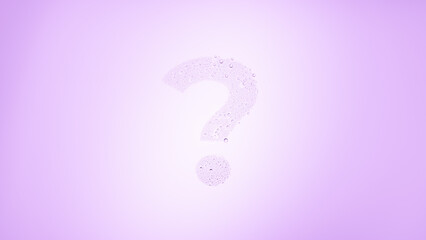 Question mark printed with clear bubbles on the glass surface on violet background | skin care concept