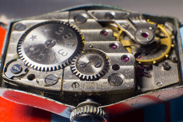 Mechanical watch mechanism close up