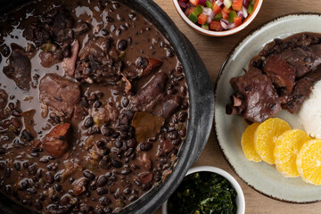 Brazilian delicious feijoada top view.
