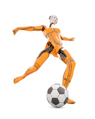 cyborg girl doing is playing football