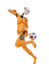 cyborg girl doing is playing soccer