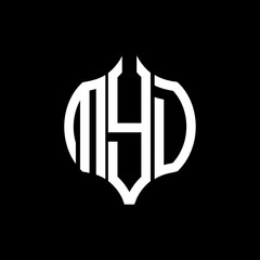MYD letter logo. MYD best black background vector image. MYD Monogram logo design for entrepreneur and business.
 - obrazy, fototapety, plakaty