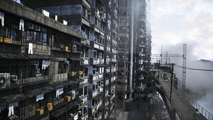 Apocalyptic city build. Overpopulation problem. Realistic 4k animation. 3d rendering. - obrazy, fototapety, plakaty