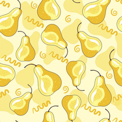 Seamless pattern of yellow pears. Seamless pattern for textiles, wallpaper, wrapping paper, backgrounds and decorations for the kitchen.