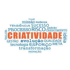 word cloud related to Creativity written in Portuguese