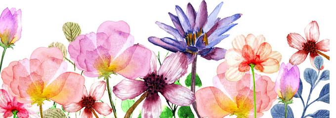 Sfondo floreale con fiori ad acquerello colorati - obrazy, fototapety, plakaty